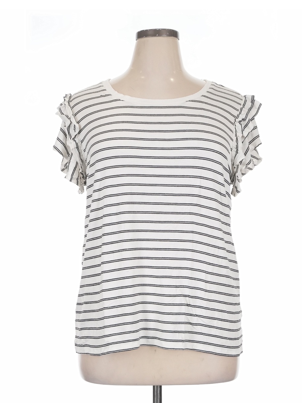 Jane and Delancey White and Black Striped Ruffle Sleeve Tee